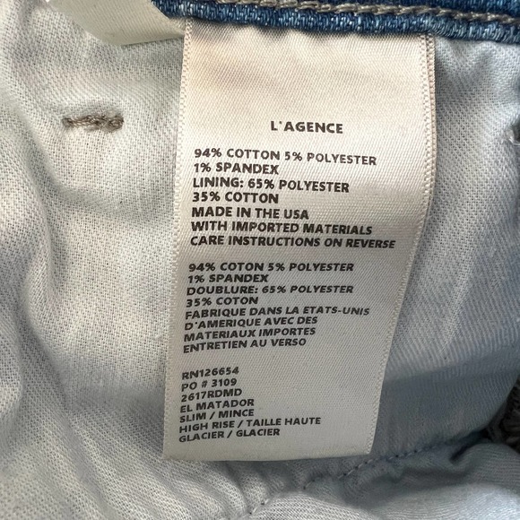 L'AGENCE El Matador French Slim Light Wash Raw Hem Jeans Glacier Size 29 Blue - Picture 11 of 11